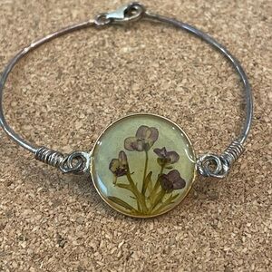 Silver Bracelet with Floral Plate